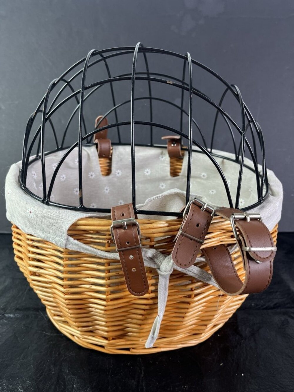 Wicker Bike Basket for Small Dogs Cats Pet Carrier Front Basket Saft Wire Top